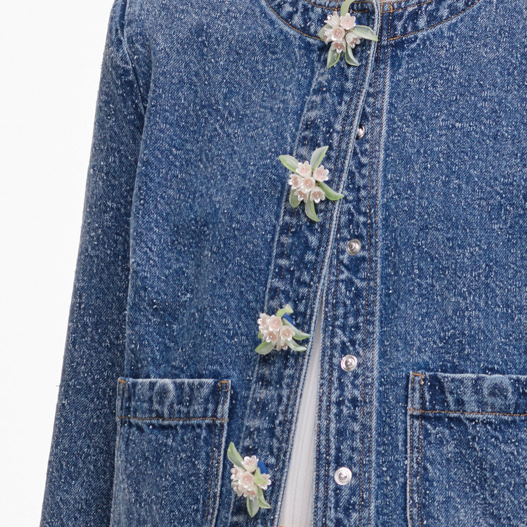 A close up of the fabric for the Textured Denim Jacket