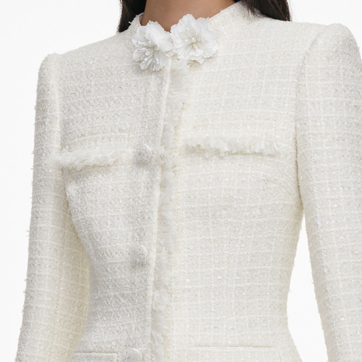 Cream Boucle Flower Midi Dress