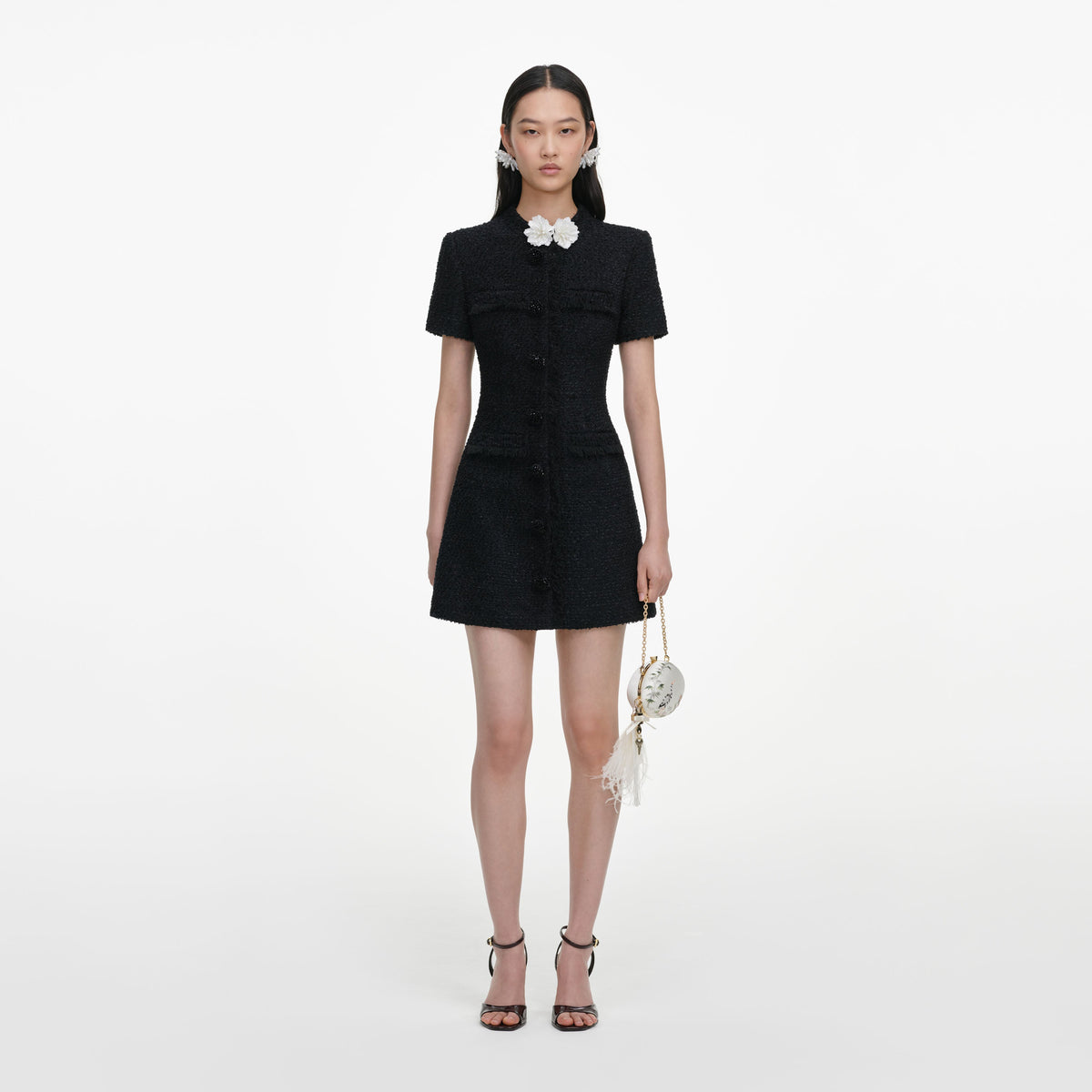 Black Boucle Flower Mini Dress