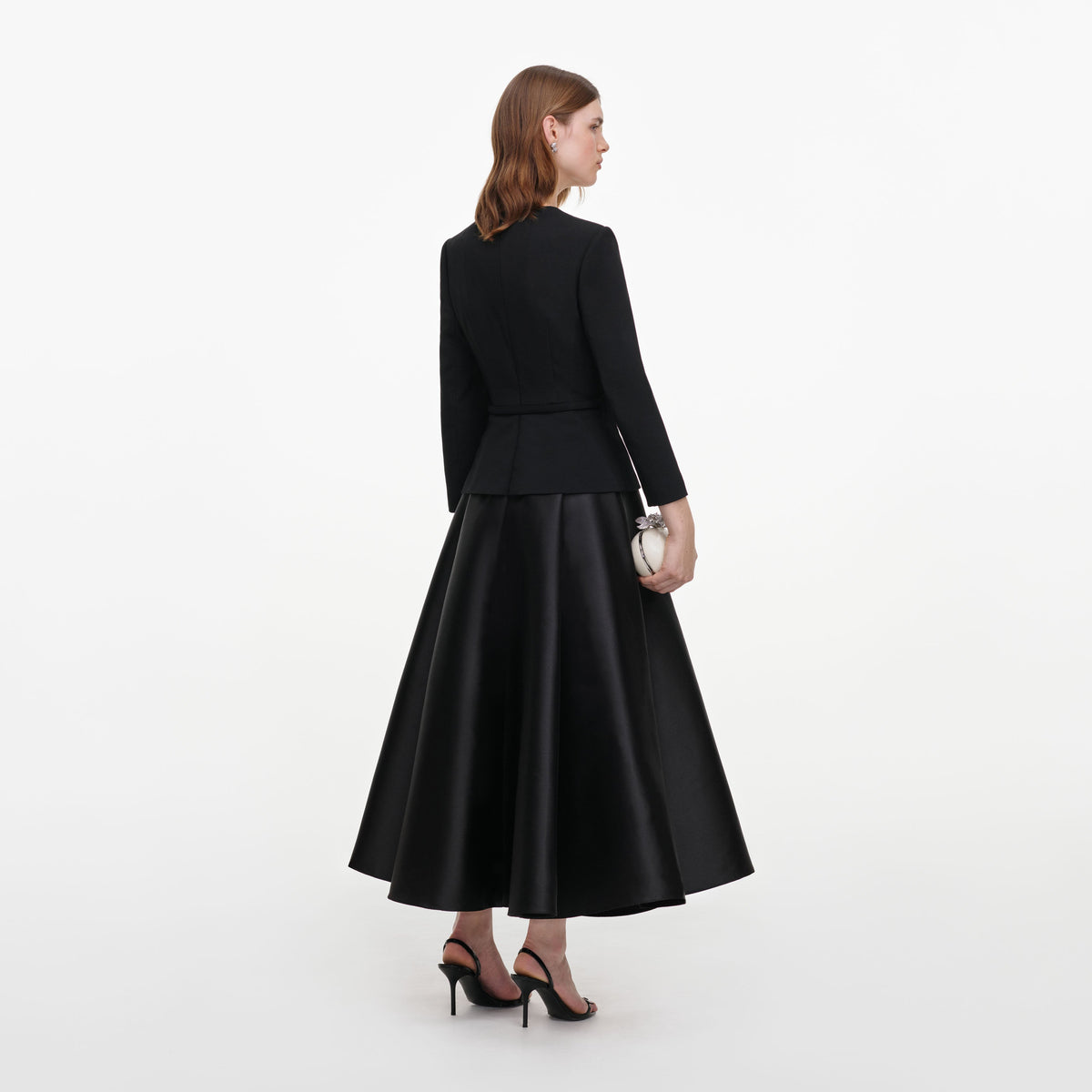 Black Taffeta Brooch Midi Dress