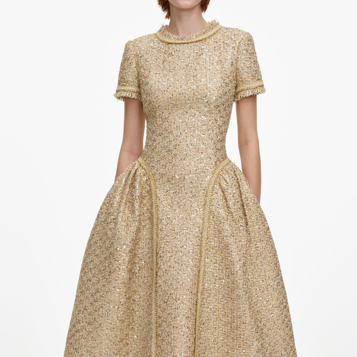 Gold Sequin Boucle Midi Dress