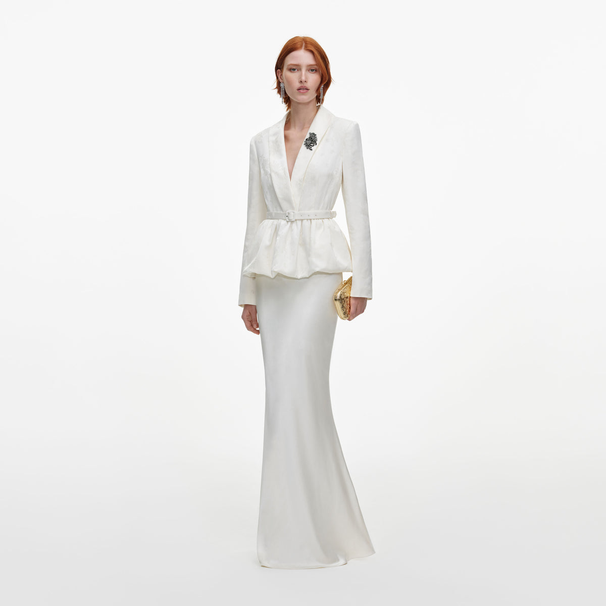 Cream Jacquard Tailored Maxi Dress