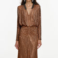 Brown Rhinestone Embellished Maxi Dress