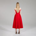 Red Crepe Bow Midi Dress