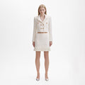 Cream Sequin Textured Knit Skirt