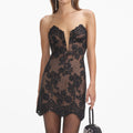 Black Rhinestone Lace Bandeau Mini Dress