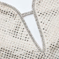 Cream Square Rhinestone Fishnet Maxi Dress