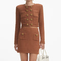 Brown Textured Knit Mini Skirt