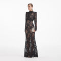 Black Rhinestone Lace Maxi Dress