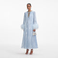 Blue Metallic Chiffon Feather Midi Dress