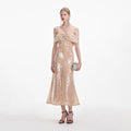 Gold Sequin Off Shoulder Midi Dress