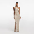 Champagne Rhinestone Lace Trim Maxi Dress