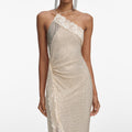 Champagne Rhinestone Lace Trim Maxi Dress