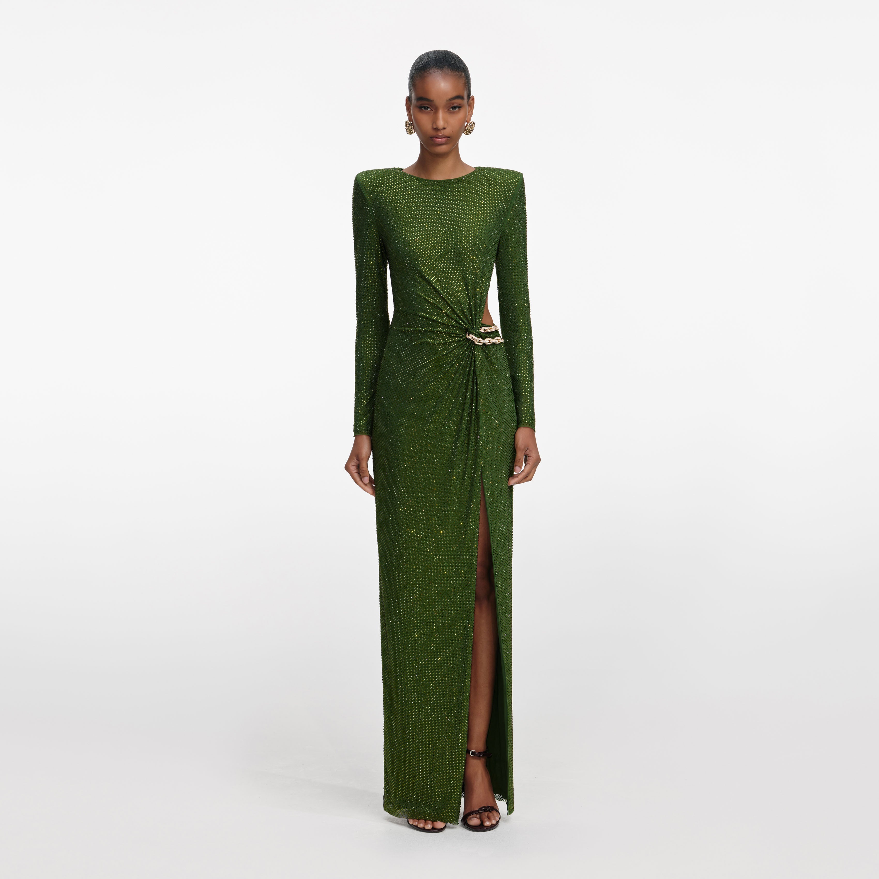 Olive Rhinestone Embellished Maxi Dress – self-portrait-EU