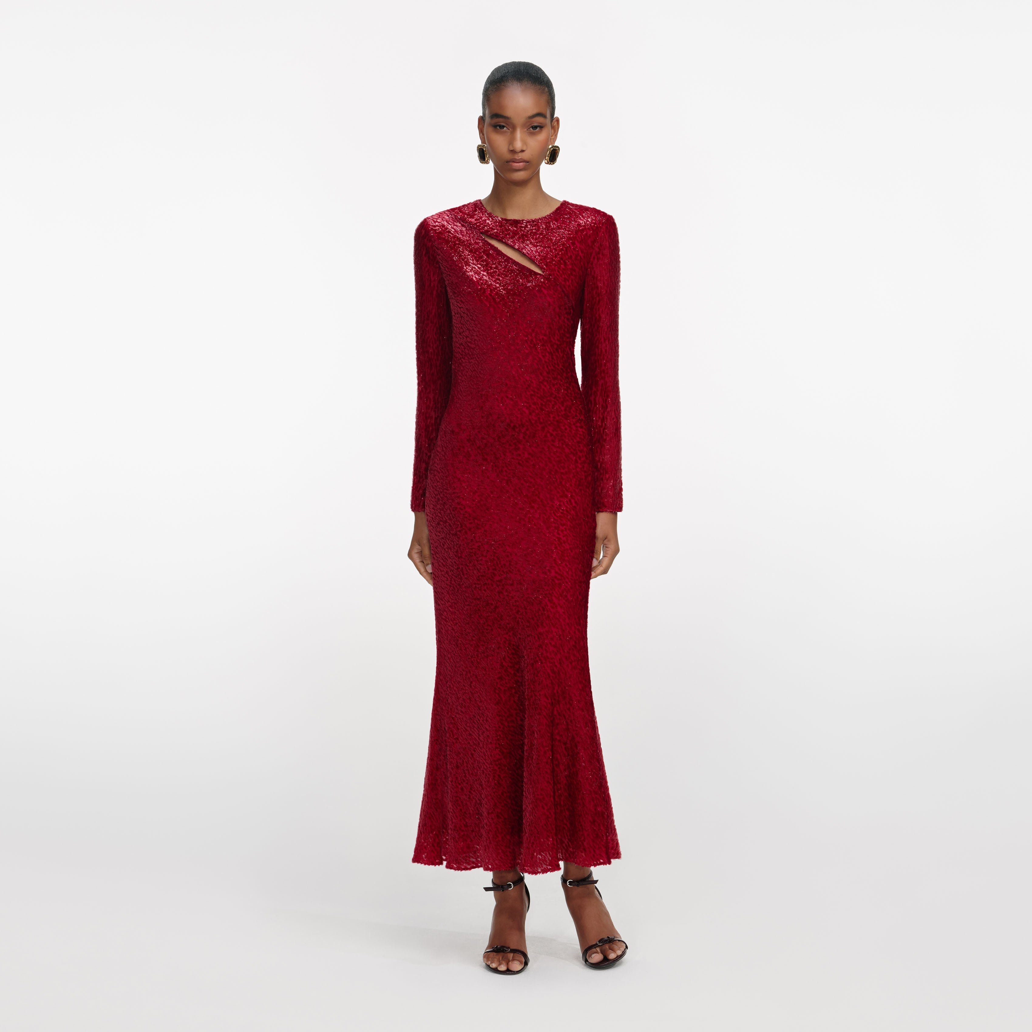 Red Fil Coupe Midi Dress – self-portrait-EU