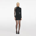 Black Rhinestone Mesh Cut Out Mini Dress