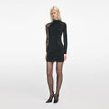 Black Rhinestone Mesh Cut Out Mini Dress