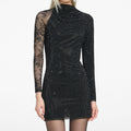 Black Rhinestone Mesh Cut Out Mini Dress