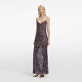 Navy Floral Sequin Maxi Dress