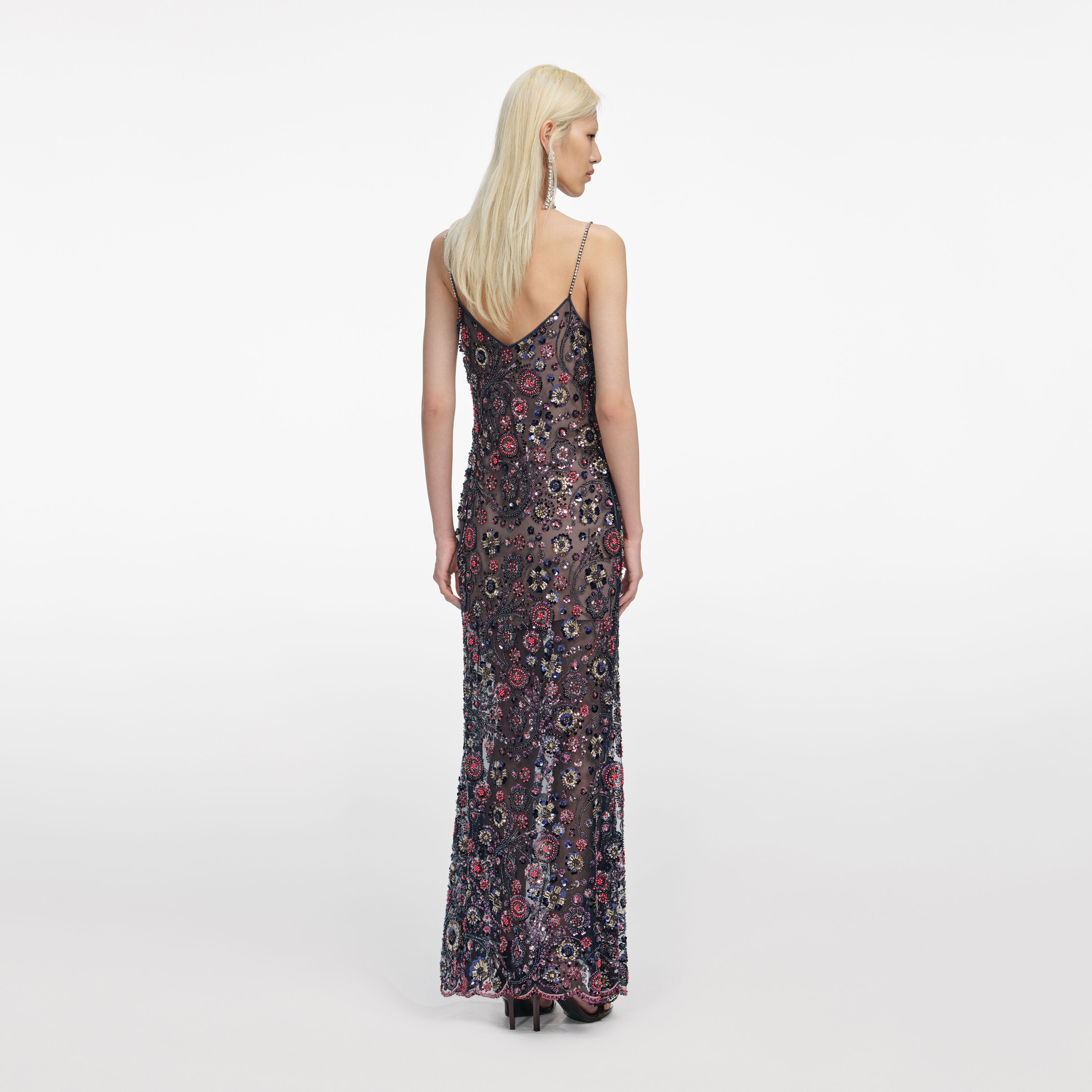 Navy Floral Sequin Maxi Dress