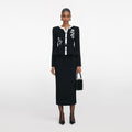 Black Floral Textured Knit Midi Dress