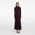 Burgundy Rhinestone Fishnet Midi Dress