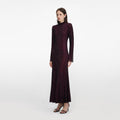 Burgundy Rhinestone Fishnet Midi Dress