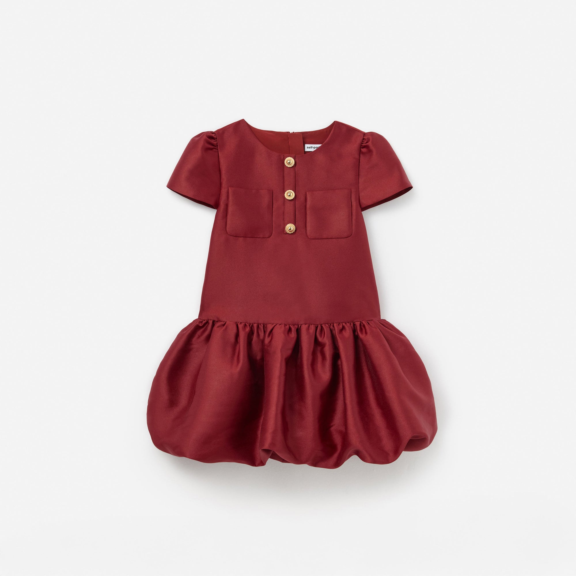 Burgundy Taffeta Short Sleeve Dress