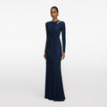 Navy Rhinestone Mesh Cut Out Maxi Dress