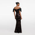 Brown Sequin Bow Maxi Dress