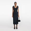 Navy Boucle Midi Dress
