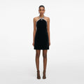 Black Velvet Crystal Trim Mini Dress
