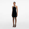 Black Velvet Crystal Trim Mini Dress