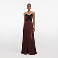 Brown Satin Lace Maxi Dress