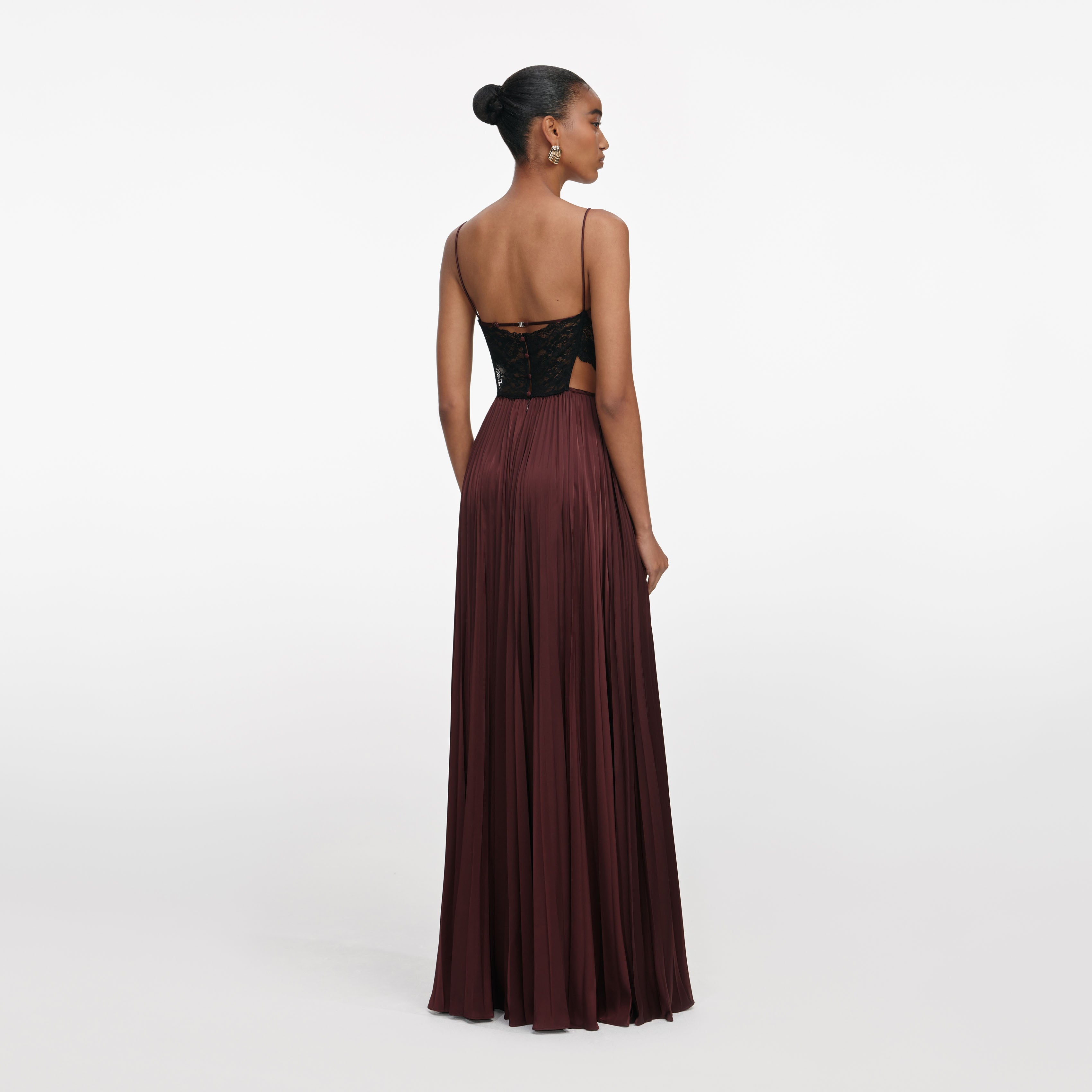Brown Satin Lace Maxi Dress
