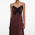 Brown Satin Lace Maxi Dress