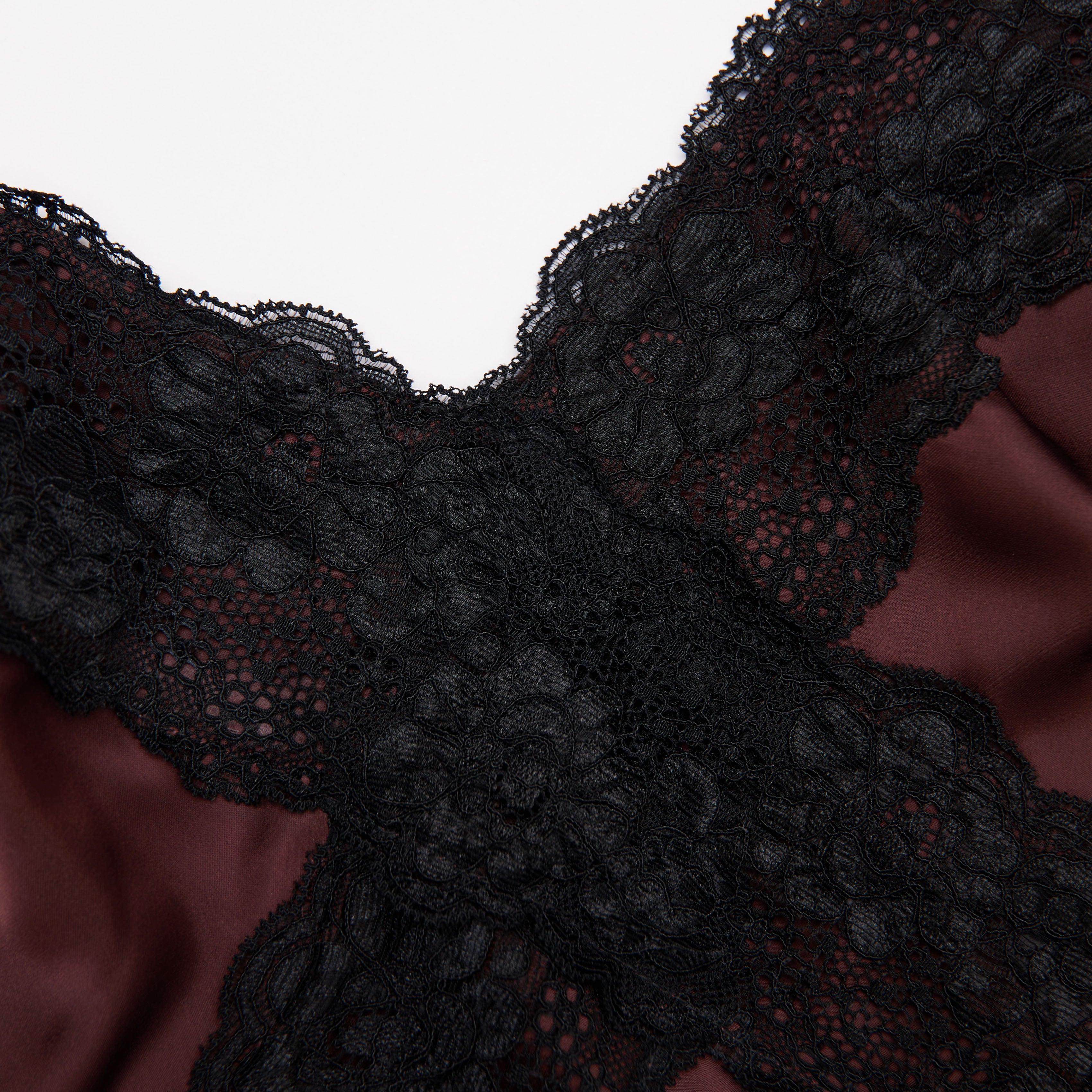 Brown Satin Lace Maxi Dress