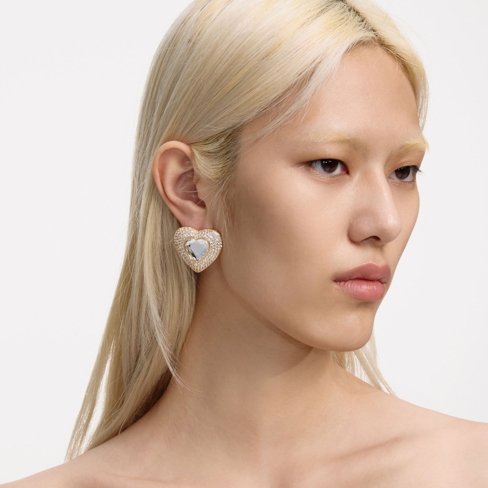 Gold Crystal Heart Earrings