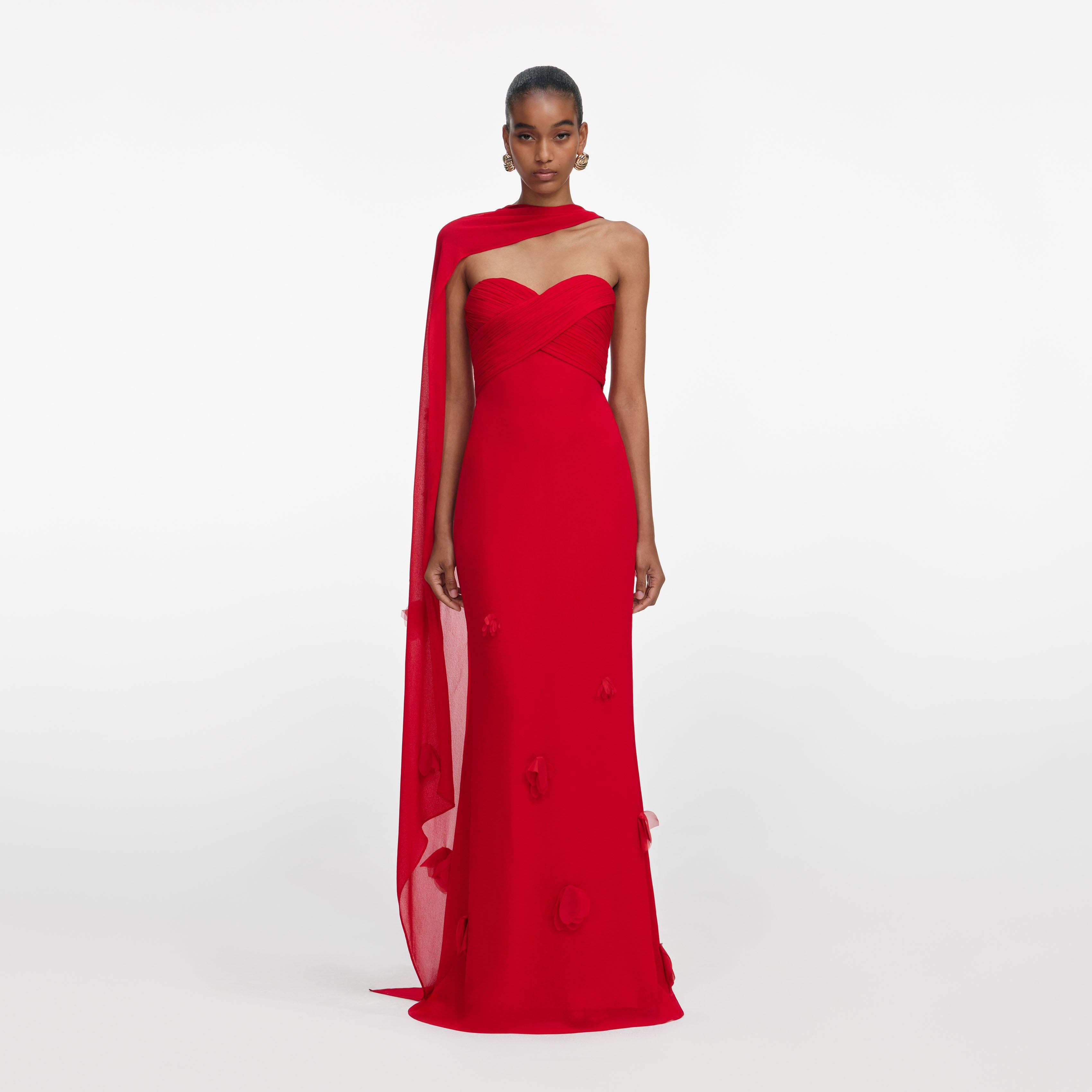 Red Georgette Flower Maxi Dress – self-portrait-EU
