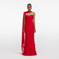 Red Georgette Flower Maxi Dress
