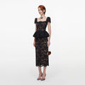Black Fine Lace Peplum Midi Dress