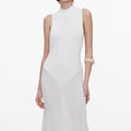 White Racer Back Feather Knit Midi Dress