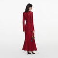 Red Rhinestone Mesh Twist Midi Dress