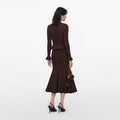 Brown Lurex Peplum Knit Midi Dress