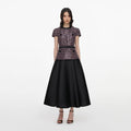 Pink and Black Sequin Boucle Midi Dress