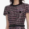 Pink and Black Sequin Boucle Midi Dress