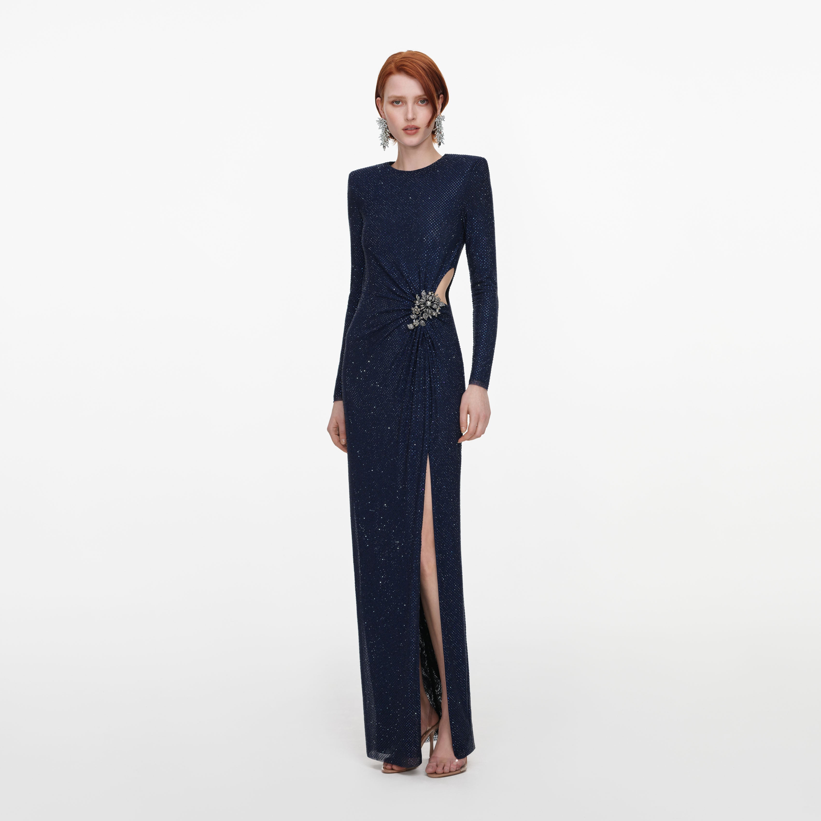 Navy Rhinestone Embellished Maxi Dress