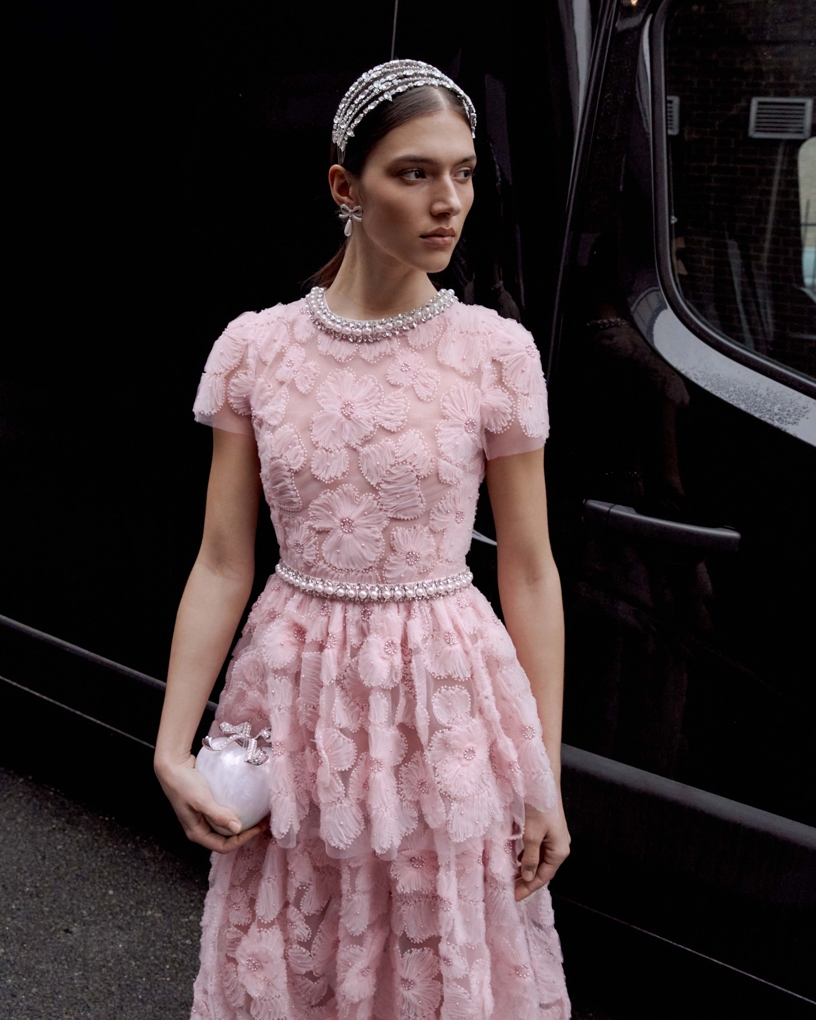 Pink Embellished Tulle Maxi Dress