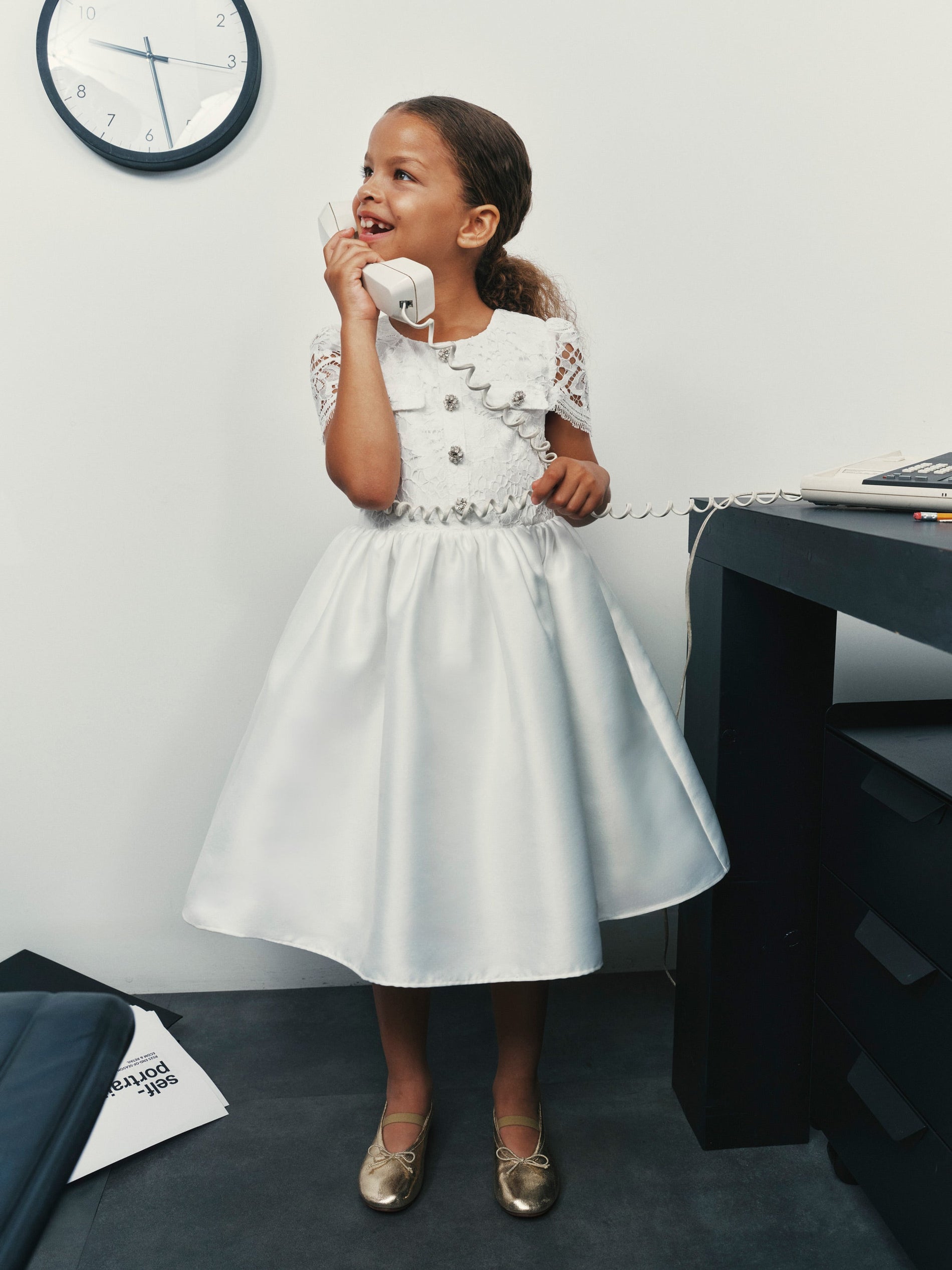 White Lace Taffeta Dress