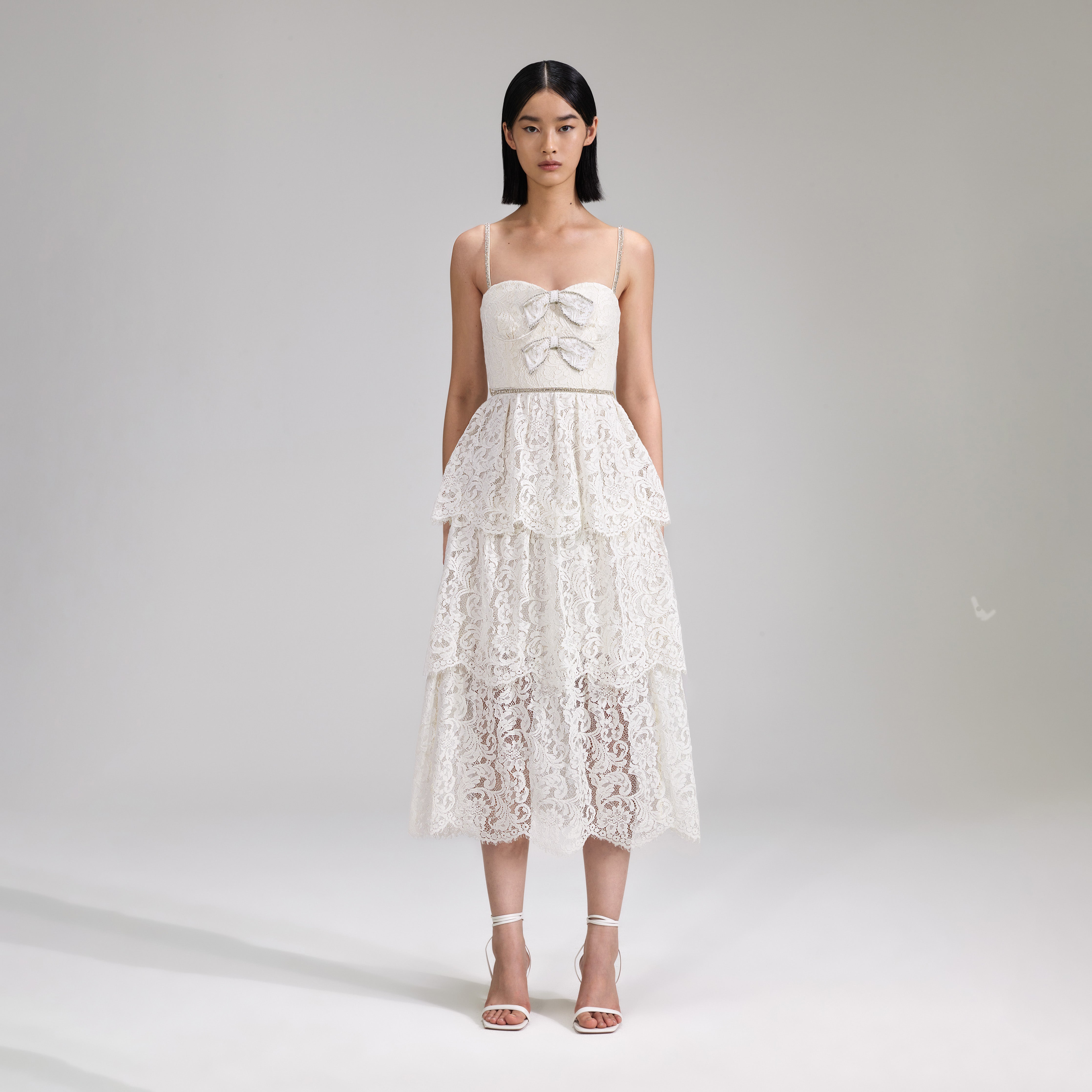 E*様 Self Portrait Cord Lace Tiered Dress Cream Cord Lace Tiered Midi Dress – self-portrait-EU